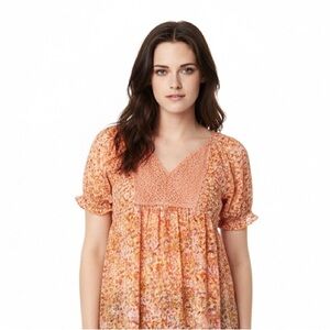 Mudd Peach Floral Blouse vintage size medium sheer babydoll Bella swan Y2K